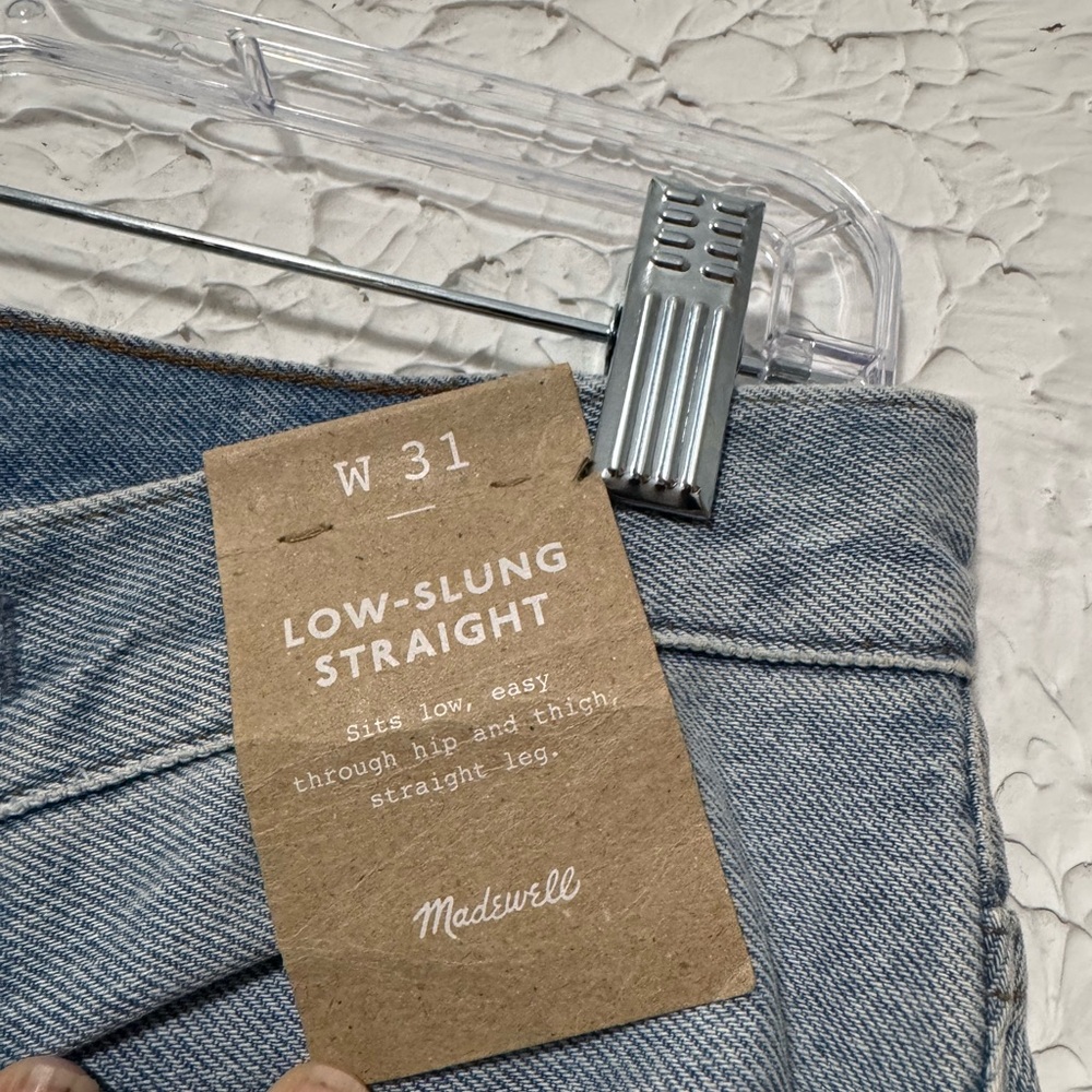 Madewell Low-Slung Straight Jeans in Light Blue with cross over button closure - Picture 2 of 5